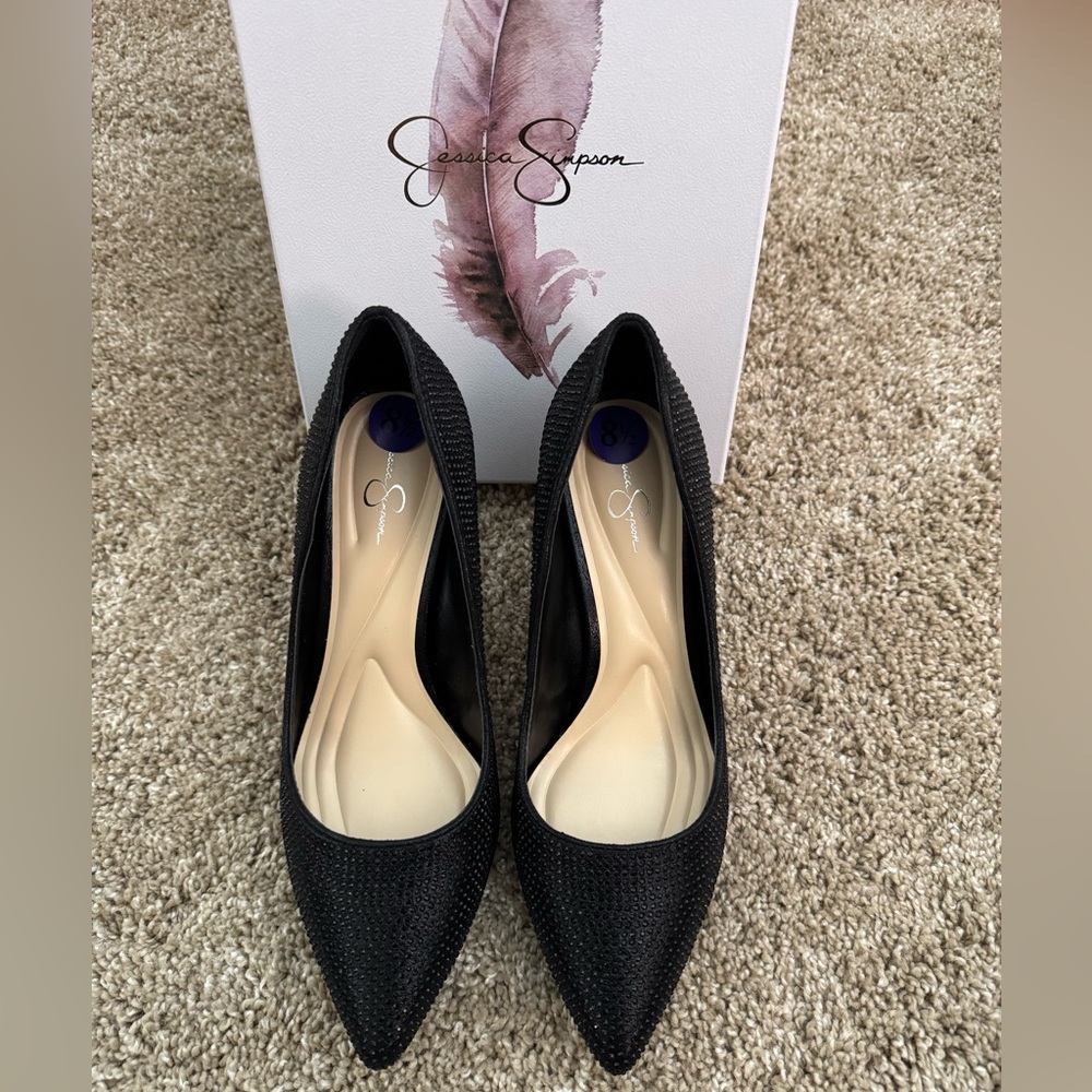 NWT Jessica Simpson Black Rhinestone Heels Size 8 1/2
